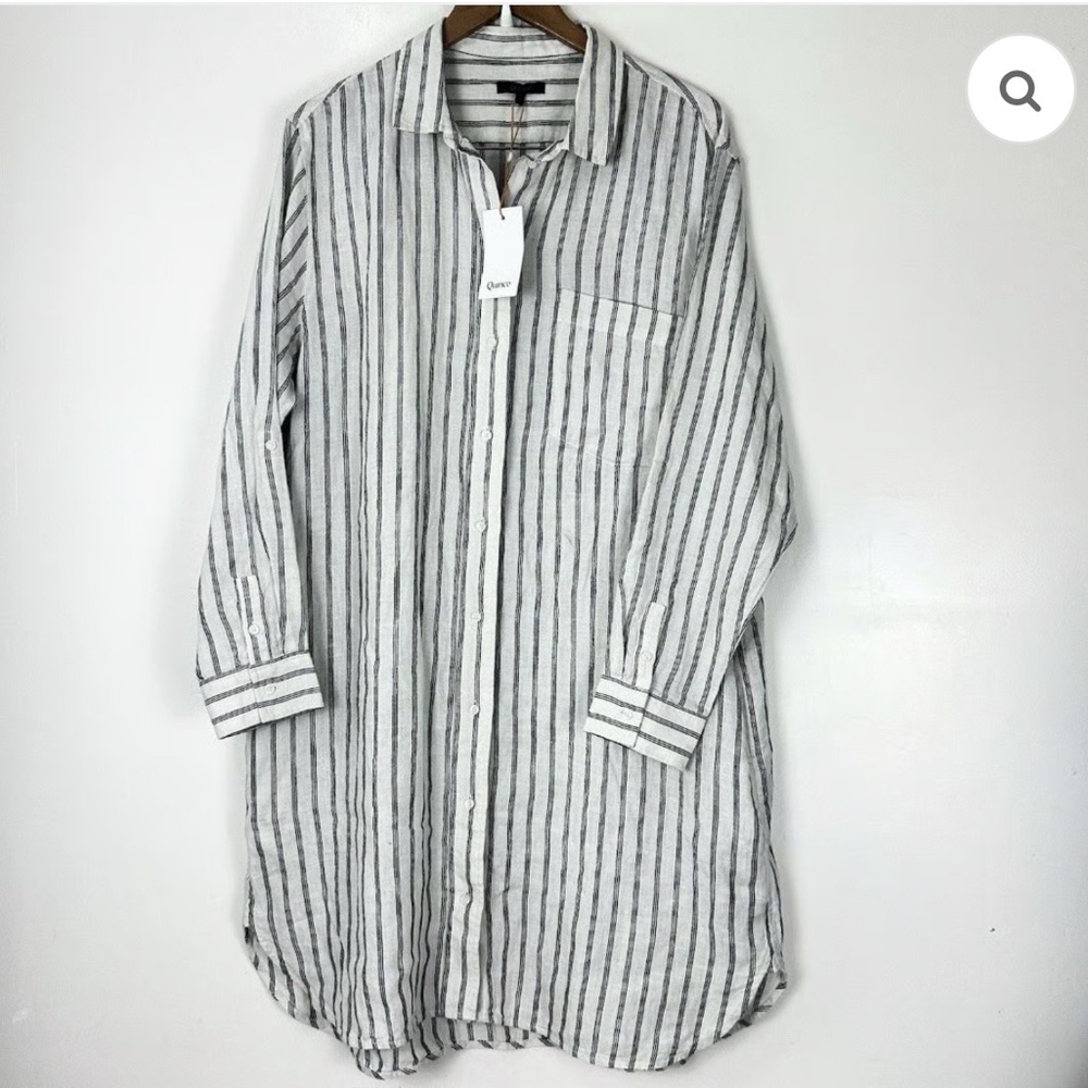 Quince European Linen  Oatmeal w Black Stripes Shirt Dress XS